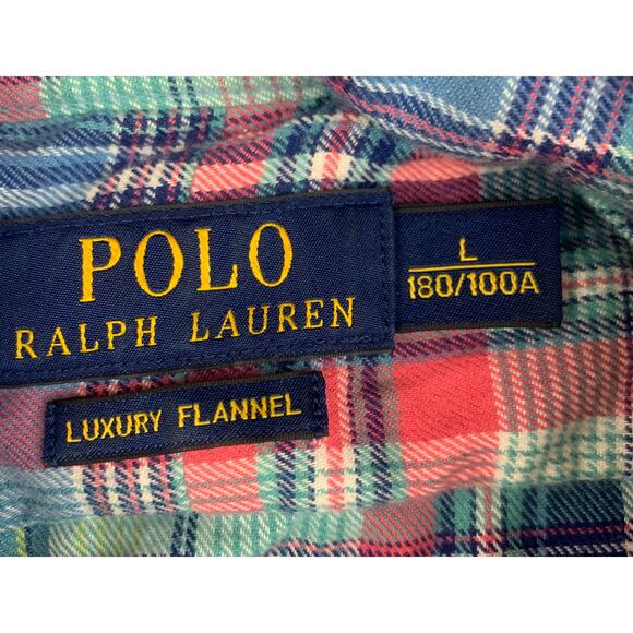 Polo Ralph Lauren Men Large Red Multi Color Plaid Cotton Flannel - Picture 3 of 9